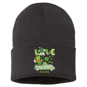 Gnome Shamrock Truck Love Scrub Life Nurse St Patricks Day Sustainable Knit Beanie