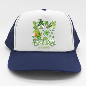 Gnome Shamrock Truck Love Scrub Life Nurse St Patricks Day Trucker Hat