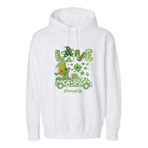 Gnome Shamrock Truck Love Scrub Life Nurse St Patricks Day Garment-Dyed Fleece Hoodie