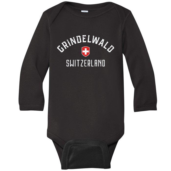 Grindelwald Switzerland T Swiss Flag Grindelwald Baby Long Sleeve Bodysuit