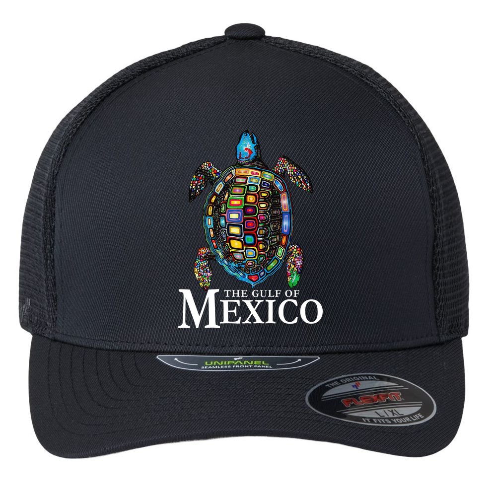 Graphic Sea Turtle Gulf Of Mexico Never Forget Trump Flexfit Unipanel Trucker Cap