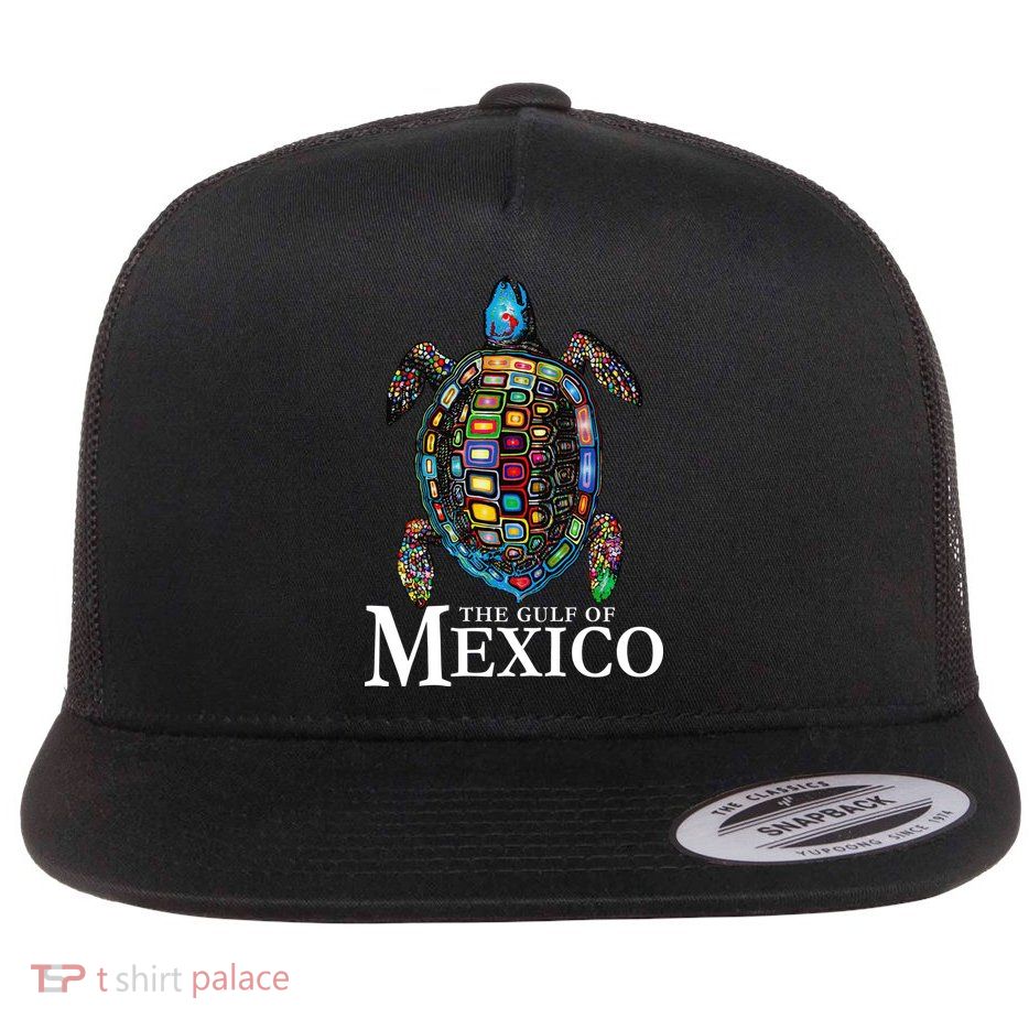 Graphic Sea Turtle Gulf Of Mexico Never Forget Trump Flat Bill Trucker Hat
