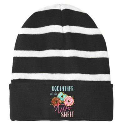 Godfather Sweet Two Donut Birthday Party Theme Striped Beanie with Solid Band