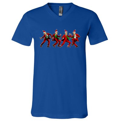 Group Santa Trump Dancing Xmas Funny President Supporter Great Gift V-Neck T-Shirt