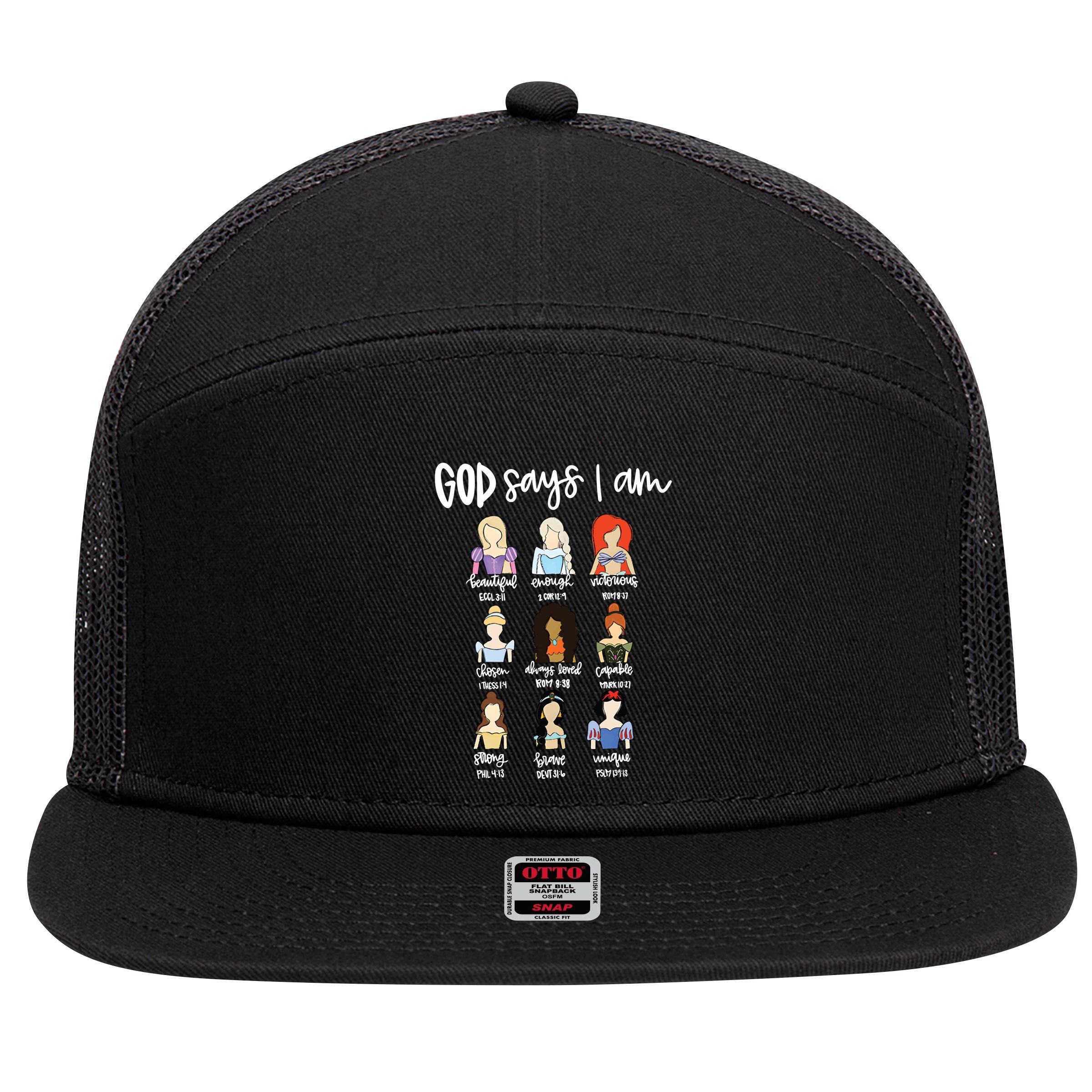 God Says That I Am Princess Squad 7 Panel Mesh Trucker Snapback Hat