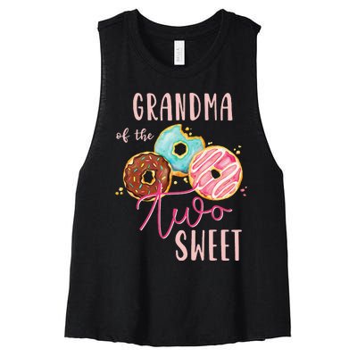 Grandma Sweet Two Donut Birthday Party Theme Women's Racerback Cropped Tank