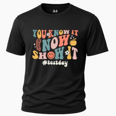 Groovy State Testing Day Teacher You Know It Now Show It Cooling Performance Crew T-Shirt