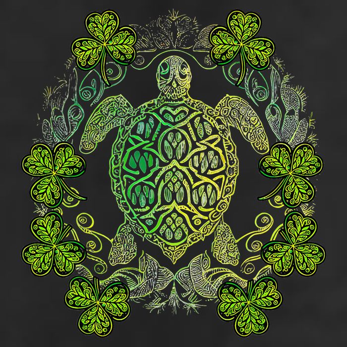 Green Sea Turtle Mandala Irish Shamrock Clover St Patricks 7 Panel Mesh Trucker Snapback Hat