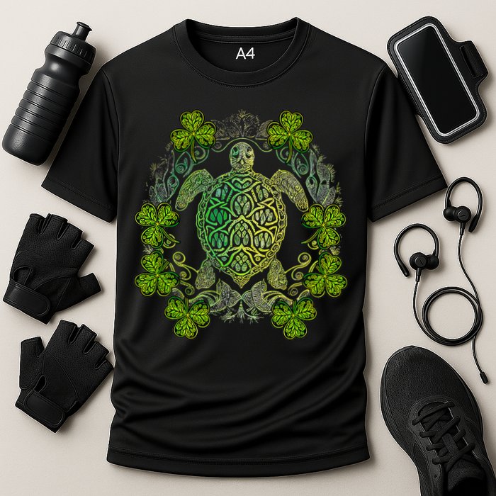 Green Sea Turtle Mandala Irish Shamrock Clover St Patricks Cooling Performance Crew T-Shirt