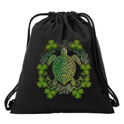 Green Sea Turtle Mandala Irish Shamrock Clover St Patricks Drawstring Bag