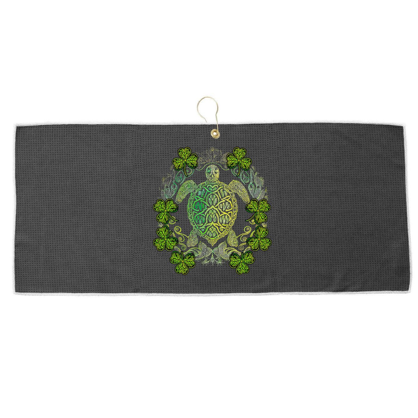 Green Sea Turtle Mandala Irish Shamrock Clover St Patricks Large Microfiber Waffle Golf Towel