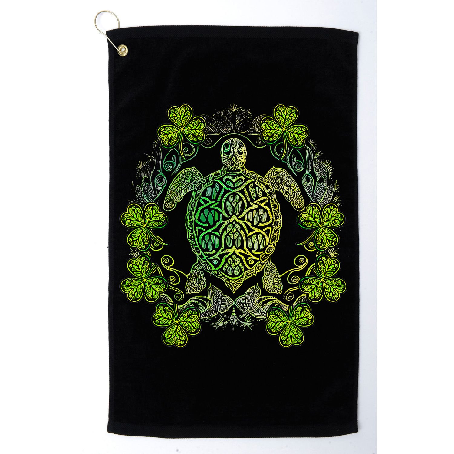 Green Sea Turtle Mandala Irish Shamrock Clover St Patricks Golf Towel
