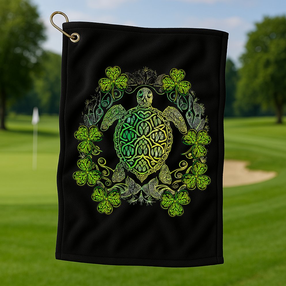 Green Sea Turtle Mandala Irish Shamrock Clover St Patricks Golf Towel