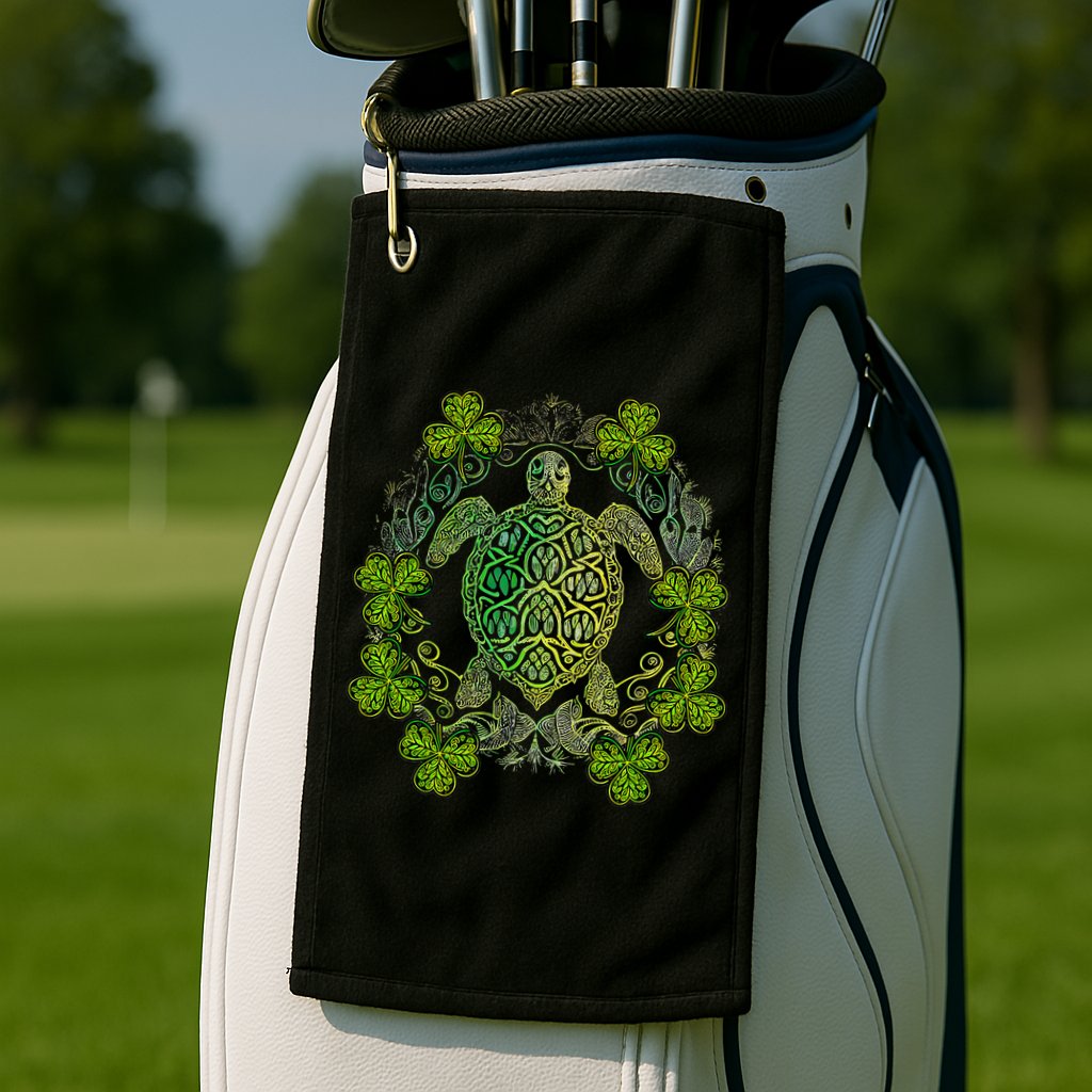 Green Sea Turtle Mandala Irish Shamrock Clover St Patricks Golf Towel