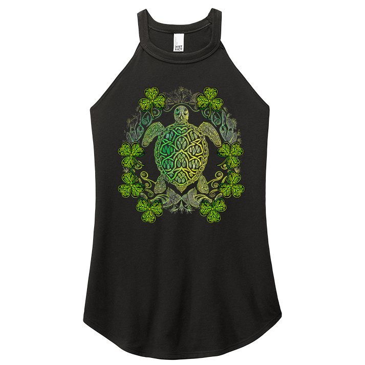 Green Sea Turtle Mandala Irish Shamrock Clover St Patricks Women's Perfect Tri Rocker Tank