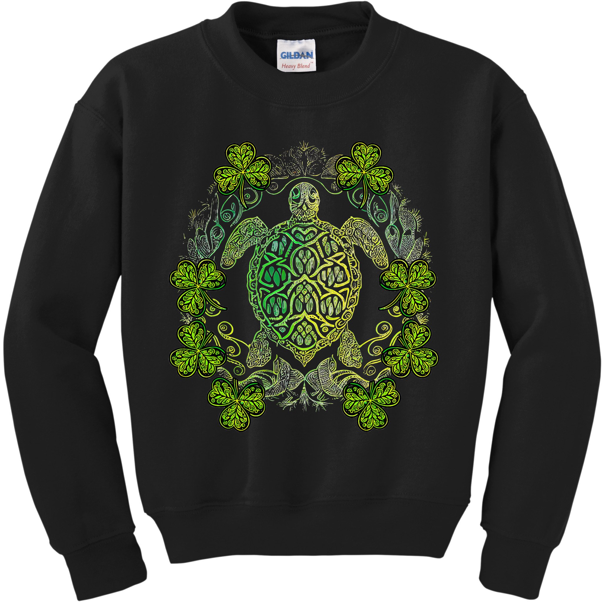 Green Sea Turtle Mandala Irish Shamrock Clover St Patricks Kids Sweatshirt