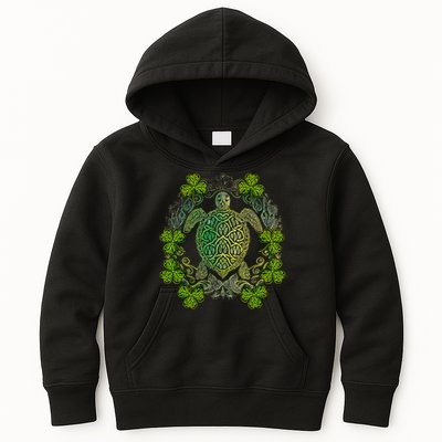 Green Sea Turtle Mandala Irish Shamrock Clover St Patricks Kids Hoodie