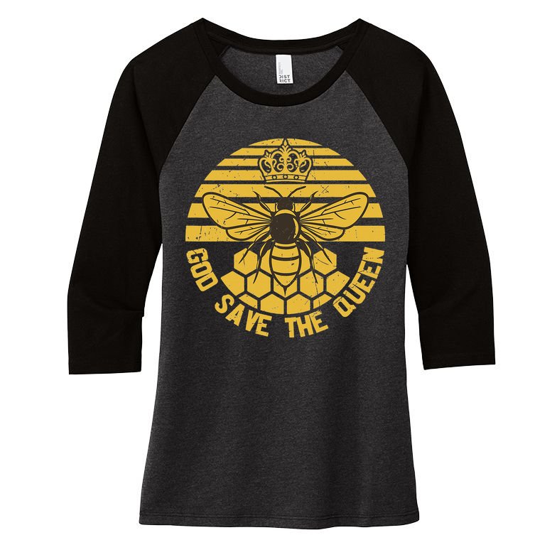 God Save the Queen Save the Bees Vintage Women's Tri-Blend 3/4-Sleeve Raglan Shirt