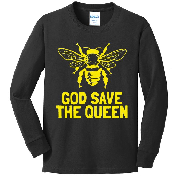 God Save The Queen Honey Bee Beekeeping Naturalist Kids Long Sleeve Shirt