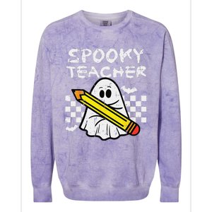 Ghost Spooky Teacher Retro Teach Halloween Costume Women Colorblast Crewneck Sweatshirt