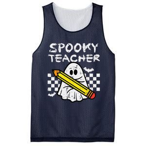 Ghost Spooky Teacher Retro Teach Halloween Costume Women Mesh Reversible Basketball Jersey Tank