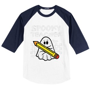 Ghost Spooky Teacher Retro Teach Halloween Costume Women Baseball Sleeve Shirt