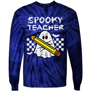 Ghost Spooky Teacher Retro Teach Halloween Costume Women Tie-Dye Long Sleeve Shirt