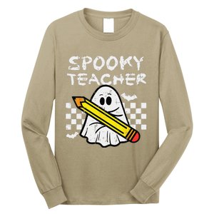 Ghost Spooky Teacher Retro Teach Halloween Costume Women Long Sleeve Shirt