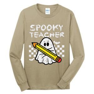 Ghost Spooky Teacher Retro Teach Halloween Costume Women Tall Long Sleeve T-Shirt