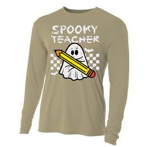 Ghost Spooky Teacher Retro Teach Halloween Costume Women Cooling Performance Long Sleeve Crew