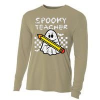 Ghost Spooky Teacher Retro Teach Halloween Costume Women Cooling Performance Long Sleeve Crew