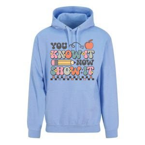 Groovy State Testing Day Teacher You Know It Now Show It Unisex Surf Hoodie