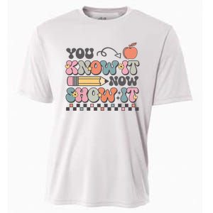 Groovy State Testing Day Teacher You Know It Now Show It Cooling Performance Crew T-Shirt