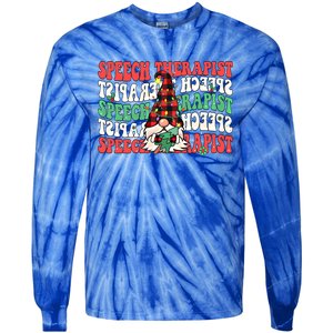 Groovy Speech Therapist Cute Christmas Gnome Slp Therapist Funny Gift Tie-Dye Long Sleeve Shirt