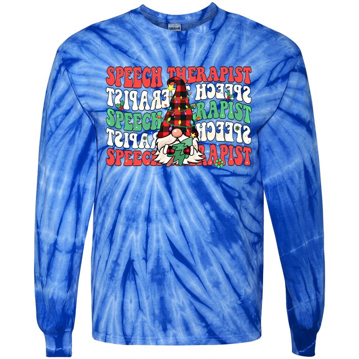 Groovy Speech Therapist Cute Christmas Gnome Slp Therapist Funny Gift Tie-Dye Long Sleeve Shirt