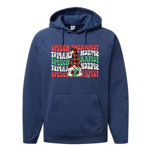 Groovy Speech Therapist Cute Christmas Gnome Slp Therapist Funny Gift Performance Fleece Hoodie