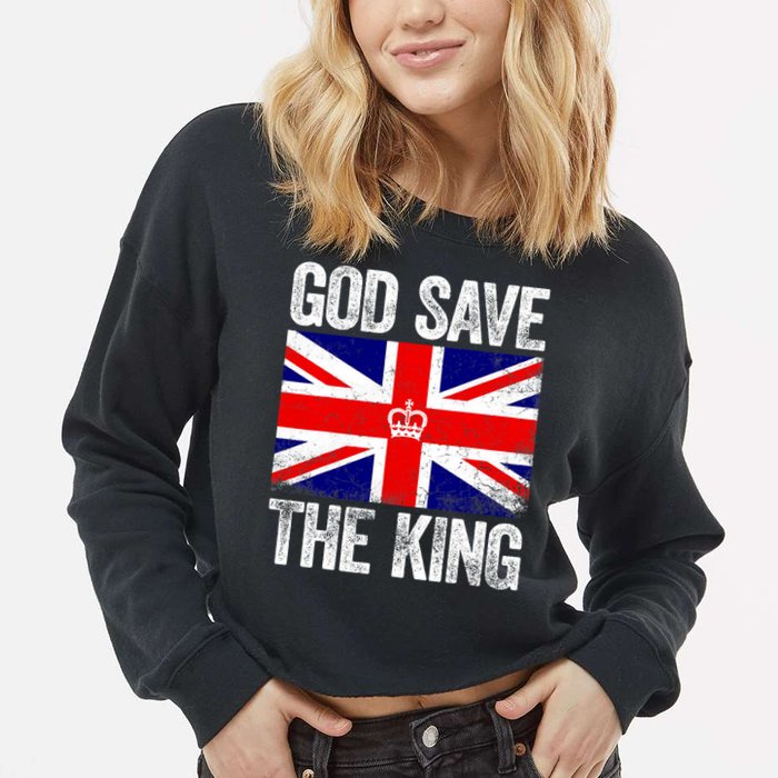 God Save The King Charles III Tee UK Flag Top King Charles Cropped Pullover Crew