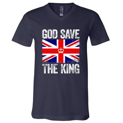 God Save The King Charles III Tee UK Flag Top King Charles V-Neck T-Shirt