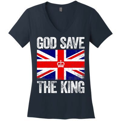 God Save The King Charles III Tee UK Flag Top King Charles Women's V-Neck T-Shirt