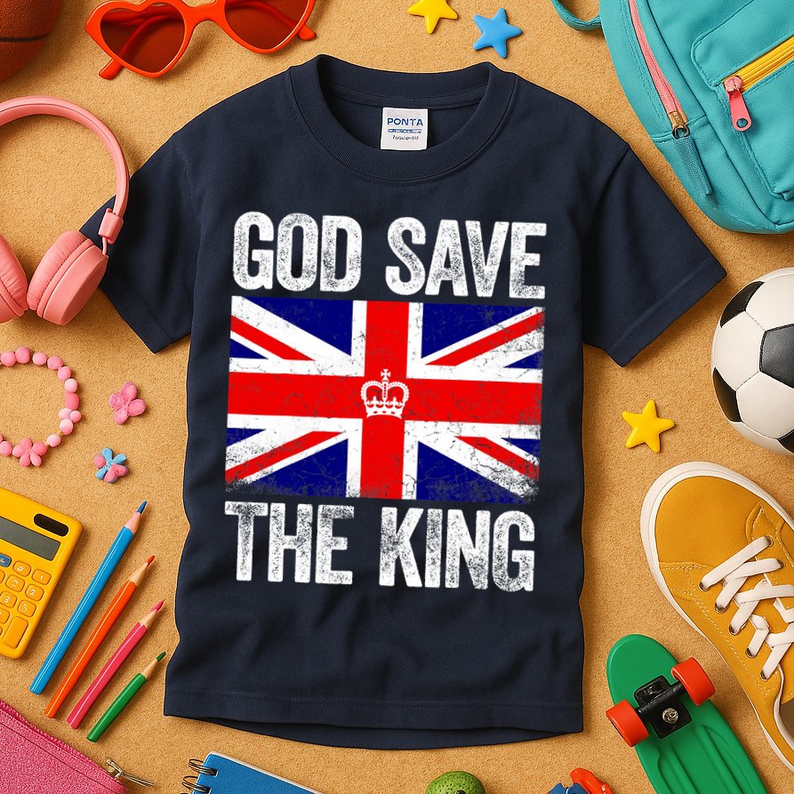God Save The King Charles III Tee UK Flag Top King Charles Kids T-Shirt