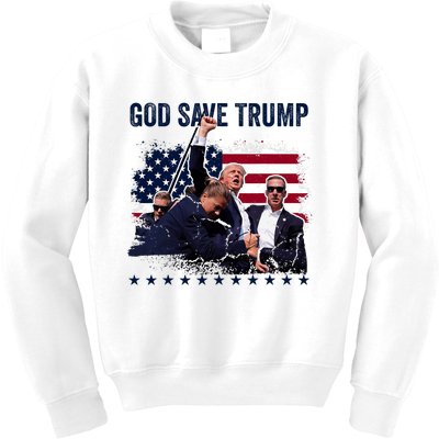 God Save Trump 2024 Fist Rally Trump Rally 2024 Kids Sweatshirt