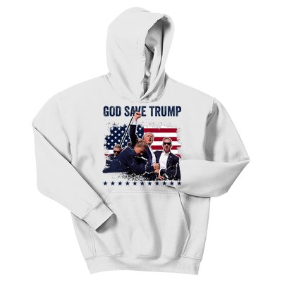 God Save Trump 2024 Fist Rally Trump Rally 2024 Kids Hoodie