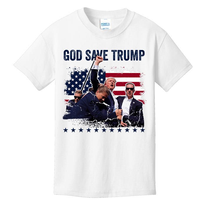 God Save Trump 2024 Fist Rally Trump Rally 2024 Kids T-Shirt