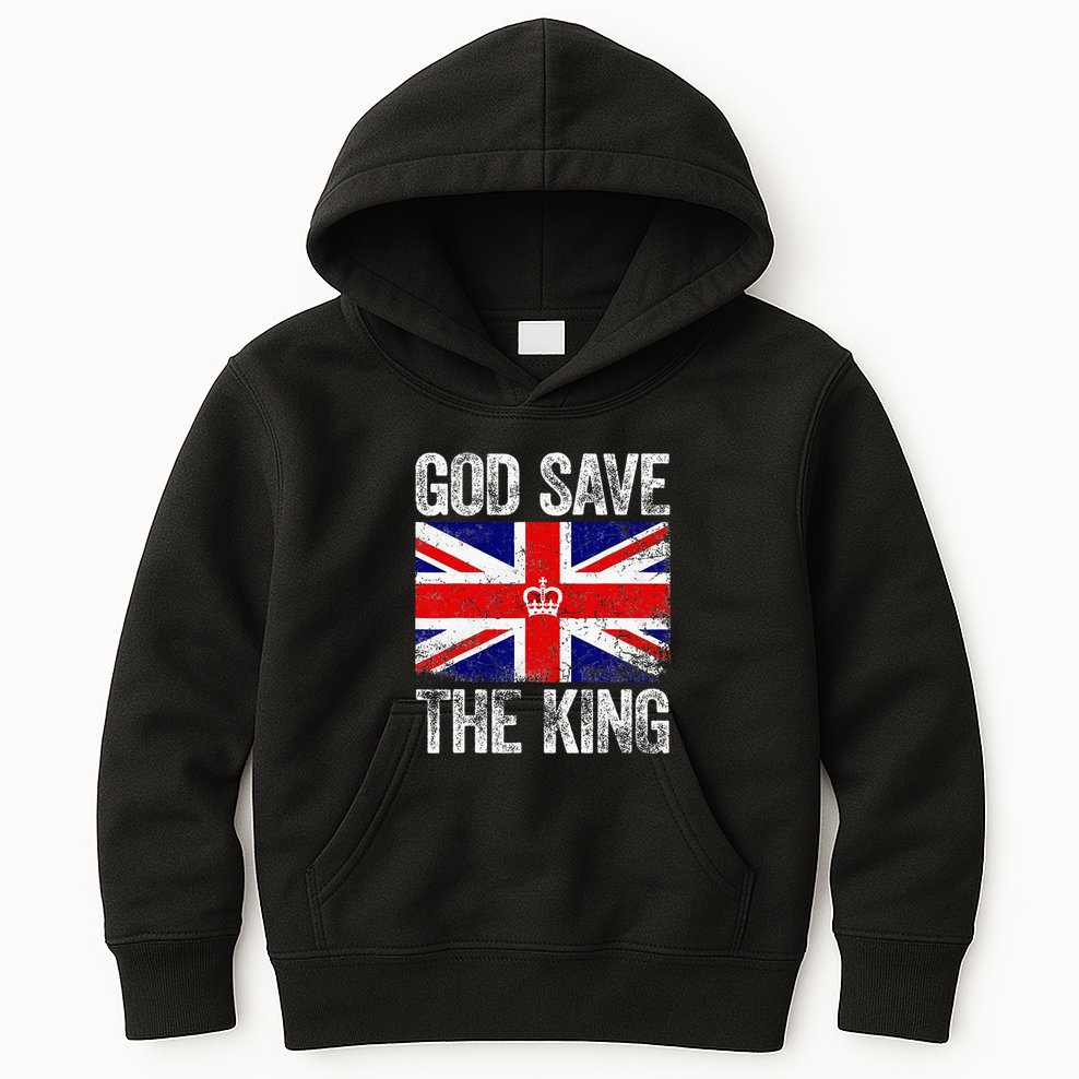 God Save The King Charles III Tee UK Flag Top King Charles Kids Hoodie