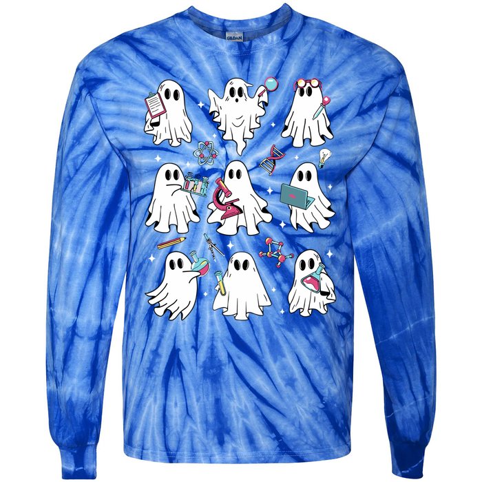 Ghost Science Teacher Halloween Ghost Flasks Chemistry Great Gift Tie-Dye Long Sleeve Shirt