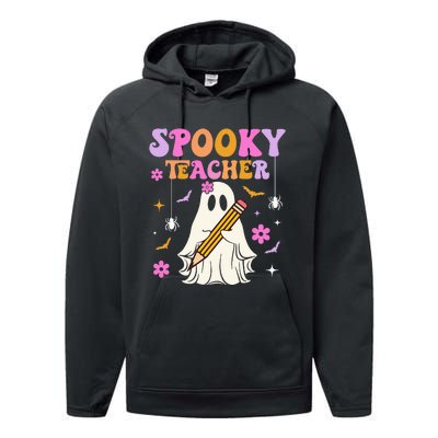 Groovy Spooky Teacher With Bat Ghost Funny Halloween Performance Fleece Hoodie