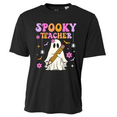 Groovy Spooky Teacher With Bat Ghost Funny Halloween Cooling Performance Crew T-Shirt