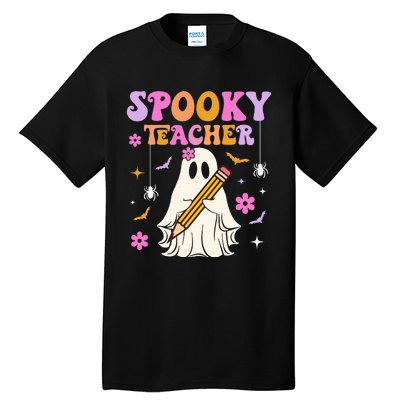 Groovy Spooky Teacher With Bat Ghost Funny Halloween Tall T-Shirt