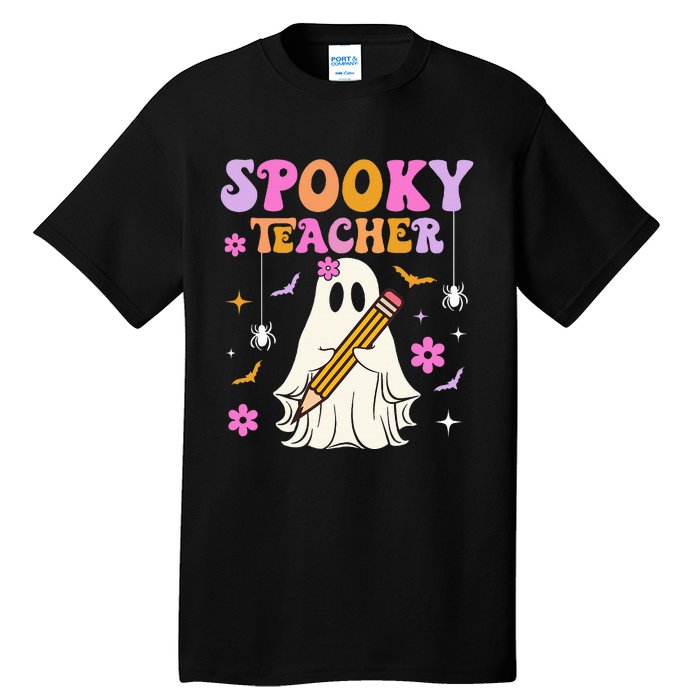 Groovy Spooky Teacher With Bat Ghost Funny Halloween Tall T-Shirt