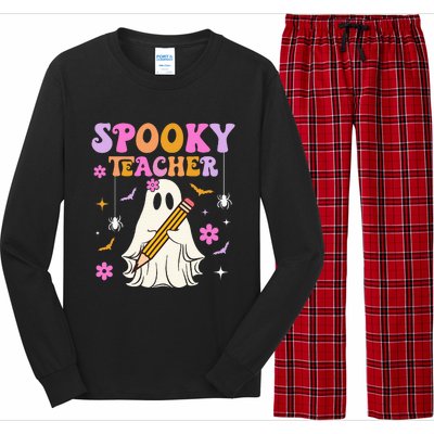 Groovy Spooky Teacher With Bat Ghost Funny Halloween Long Sleeve Pajama Set